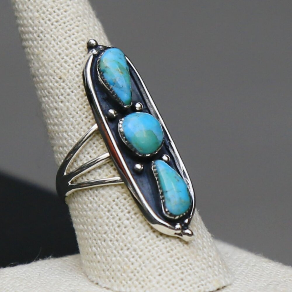 Artisan ✦ Santa Fe Style Ring ✦ Kingman Turquoise 9.00ctw 925 Southwest Size 9 - Picture 3 of 10